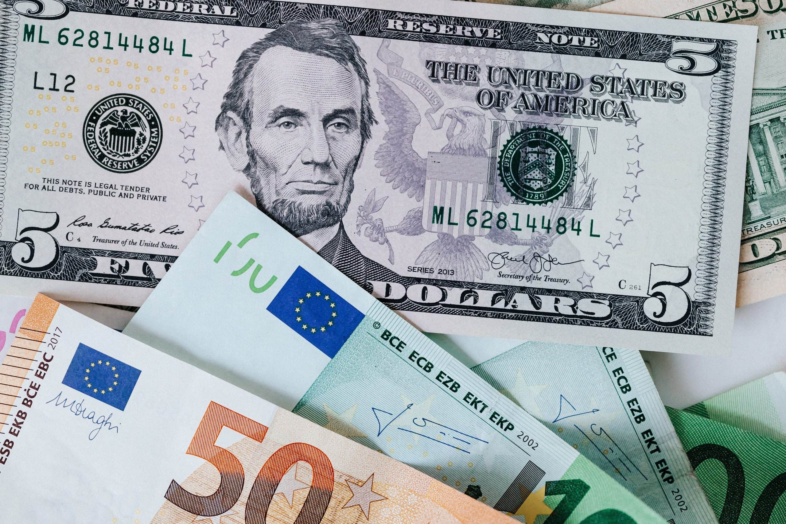 Banknotes: mix of dollars and euros