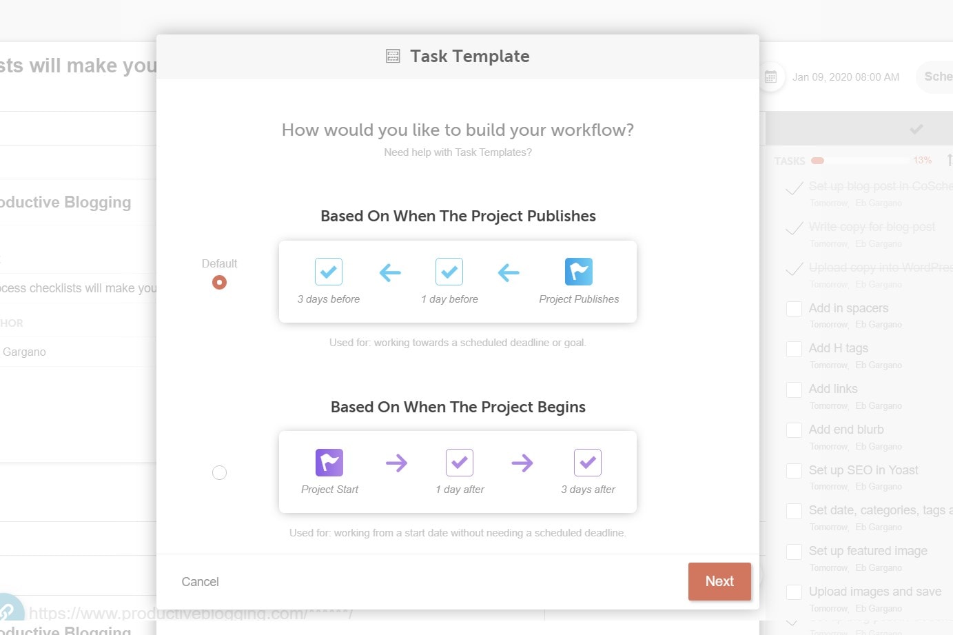 New Task Template in CoSchedule