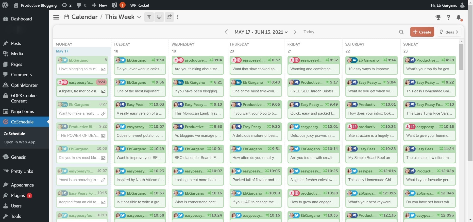 Screengrab of CoSchedule Marketing Calendar in WordPress Dashboard