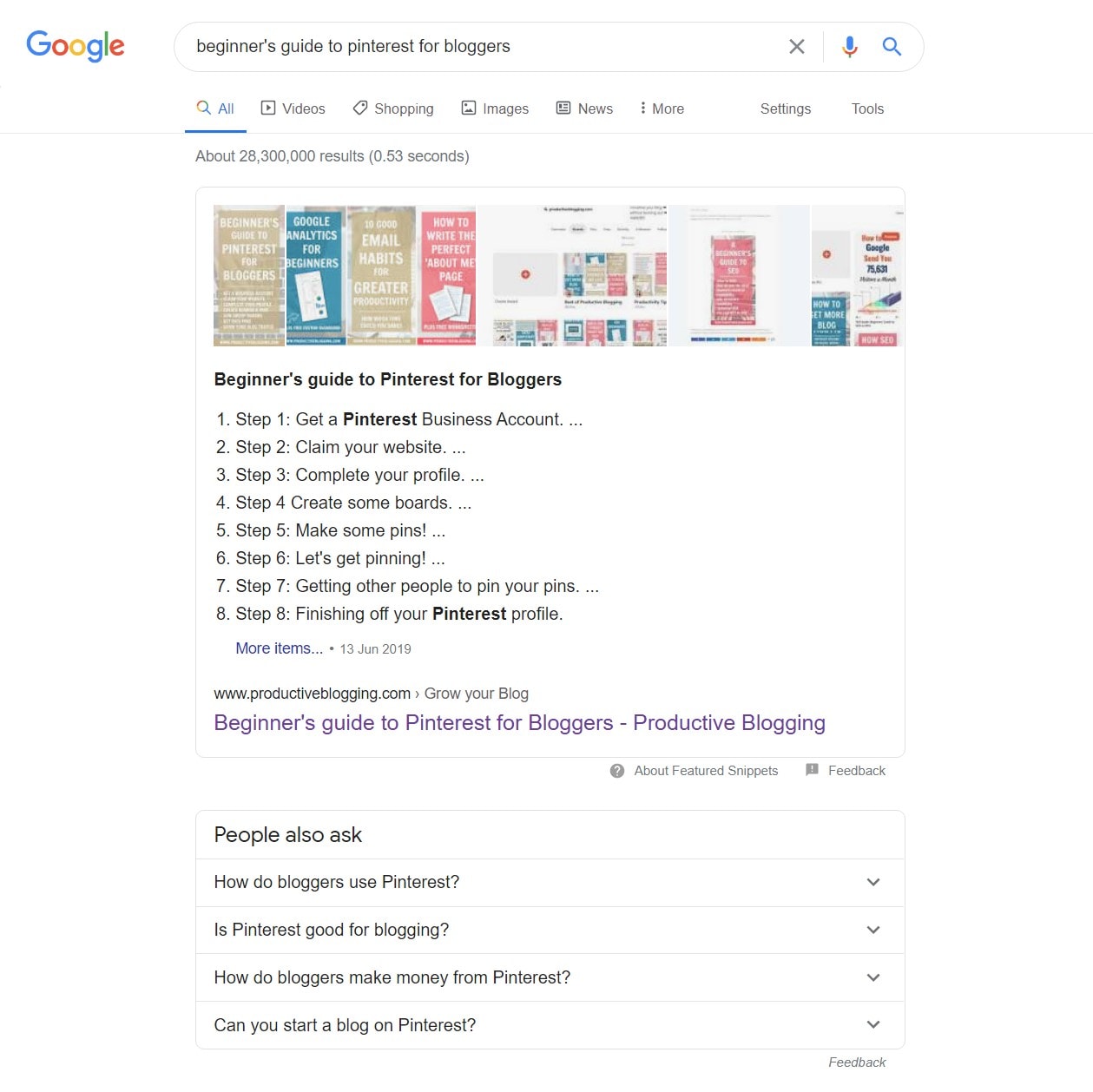 Example of a featured snippet in Google