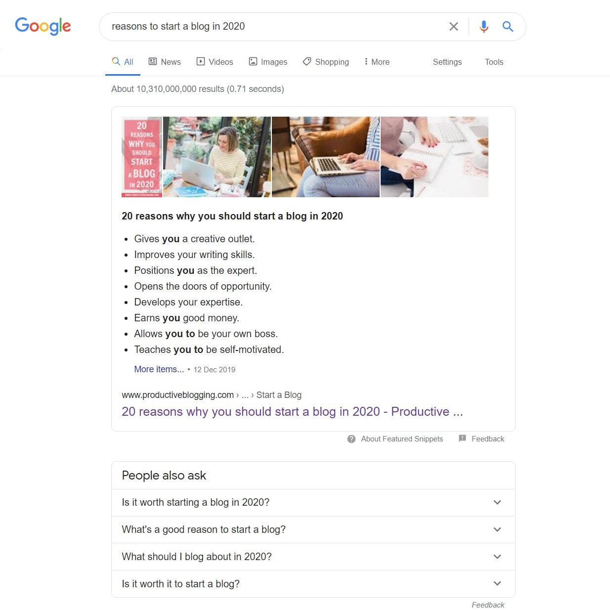 Example of a list featured snippet in Google