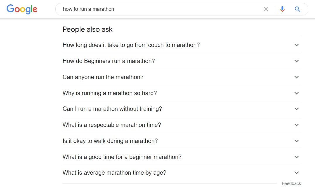 People also ask results for 'How to run a marathon'