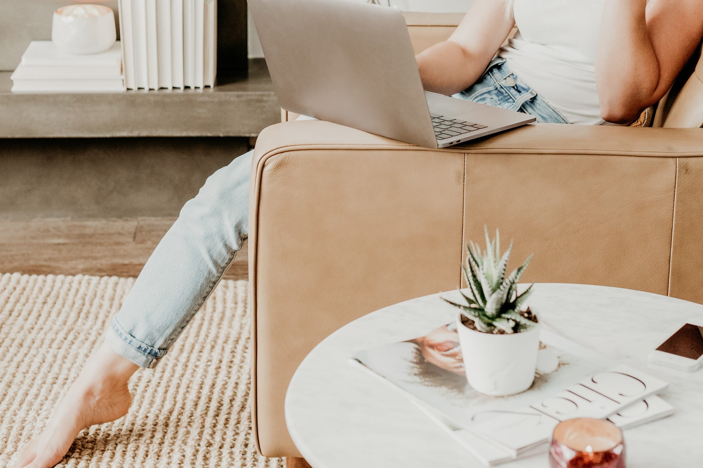 Woman checking email on her laptop