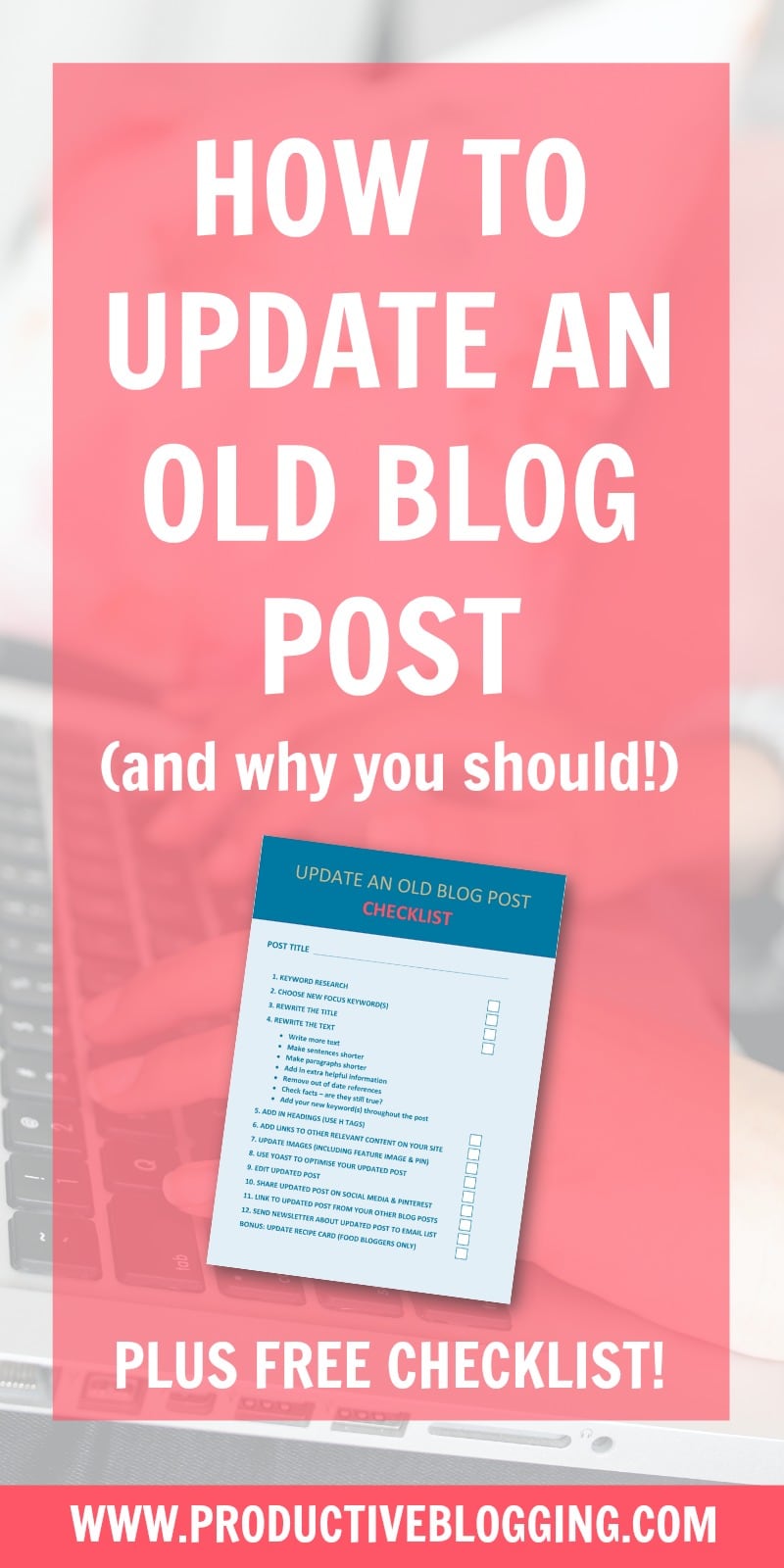 Regularly updating old content is an important part of SEO. Search engines want to send traffic to well-maintained websites. But how do you do it? Here’s how to update an old blog post… plus a handy checklist to work through as you update your old content. #seo #SEOtips #blogupdate #blogpostupdate #blogmaintenance #bloggingtips #bloggrowth #growyourblog #SEOhacks #blogginghacks #searchengineoptimisation #searchengineoptimization #SEOforBloggers #searchenginetraffic #productiveblogging