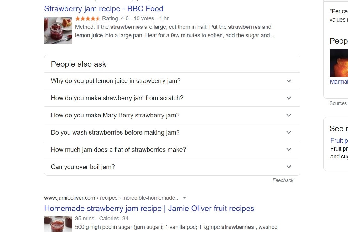 List of questions which feature in Google search for 'strawberry jam'