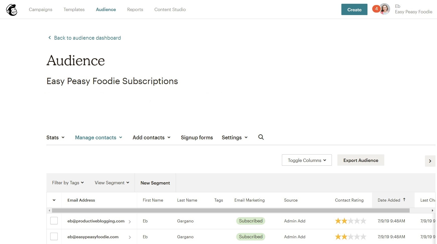 Mailchimp Audience Dashboard 