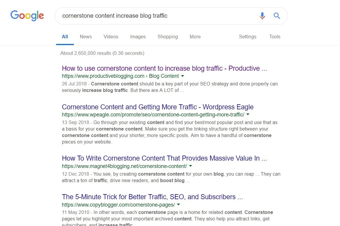 Example of breadcrumbs in Google search results page