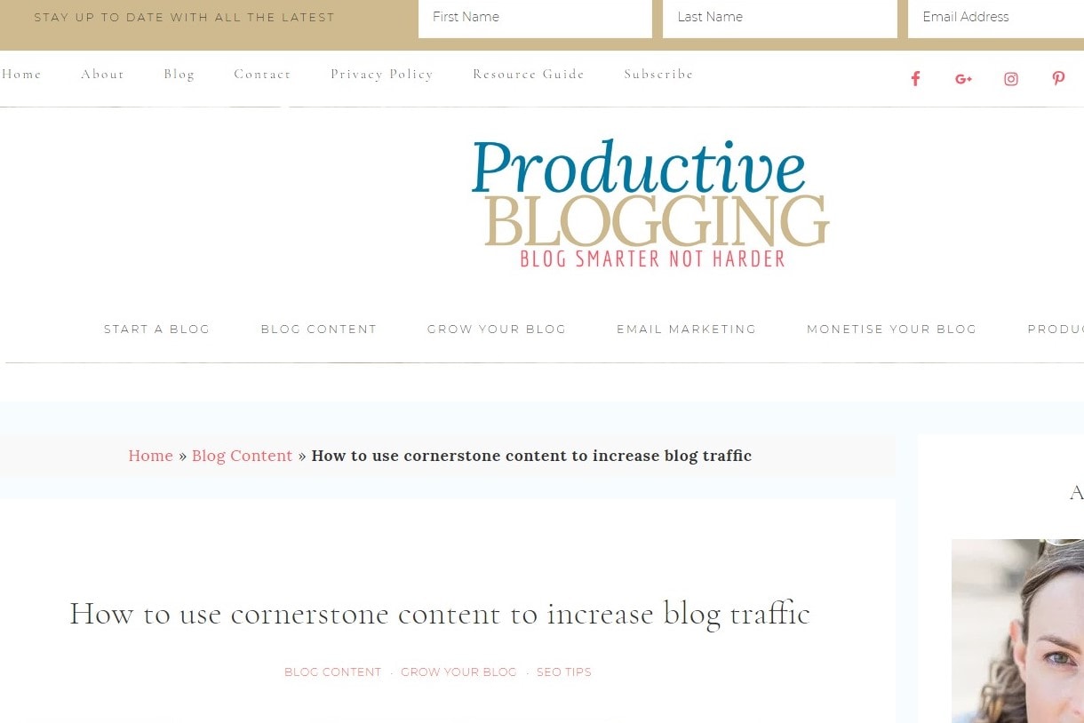 Example of breadcrumbs on Productive Blogging