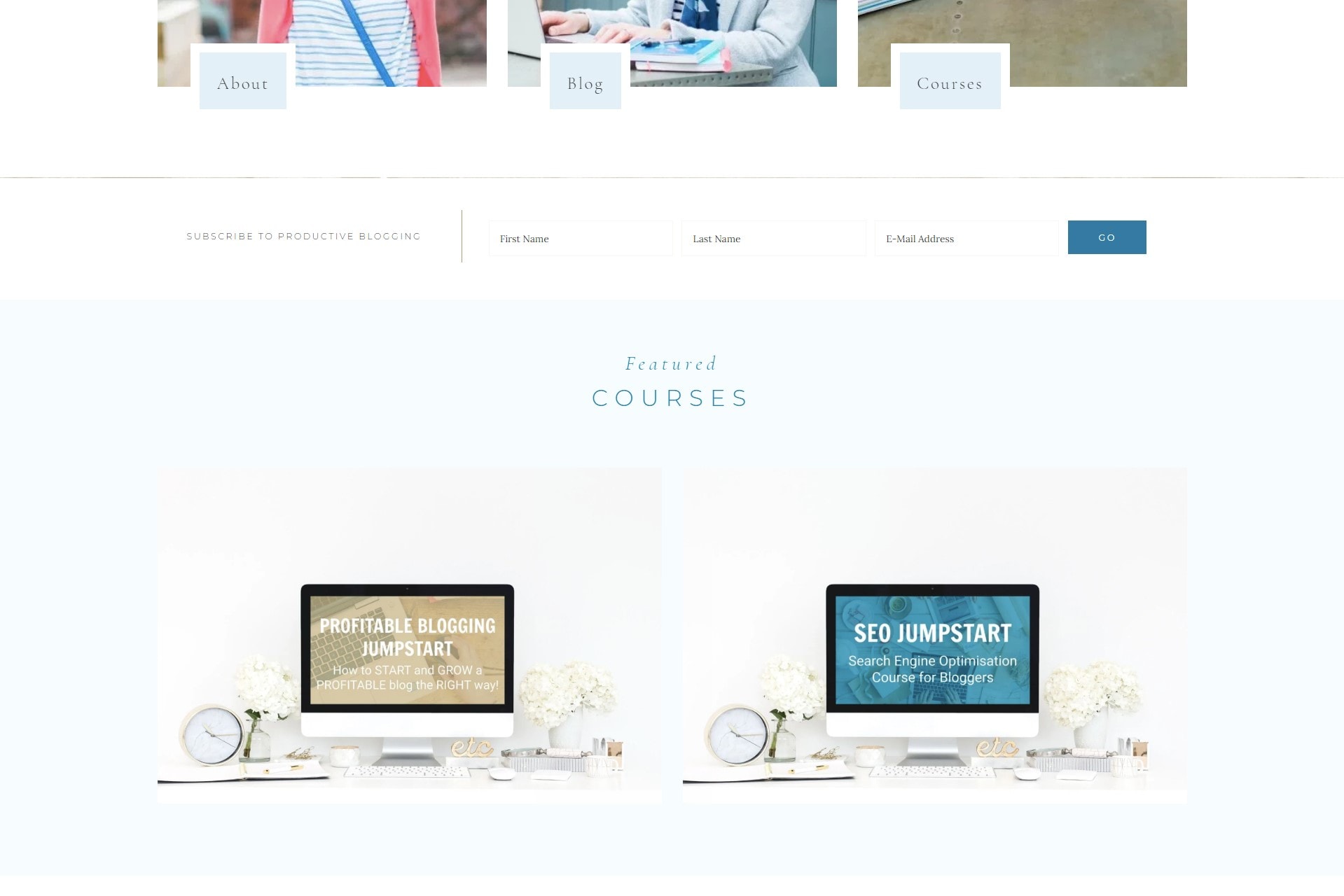 Productive Blogging Homepage with Featured Courses