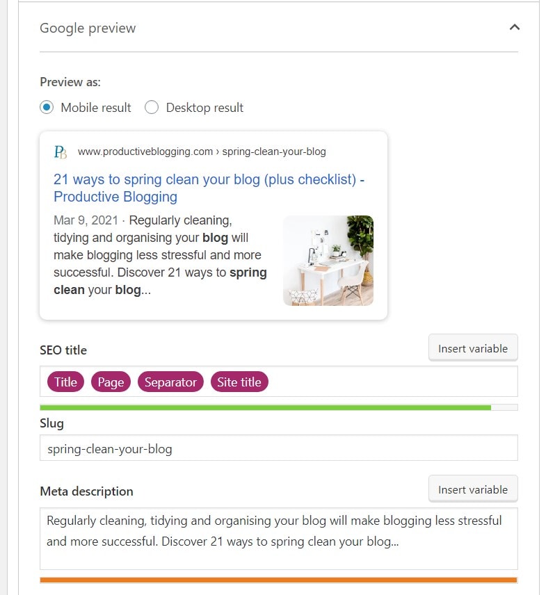 Yoast SEO Metabox Snippet Preview