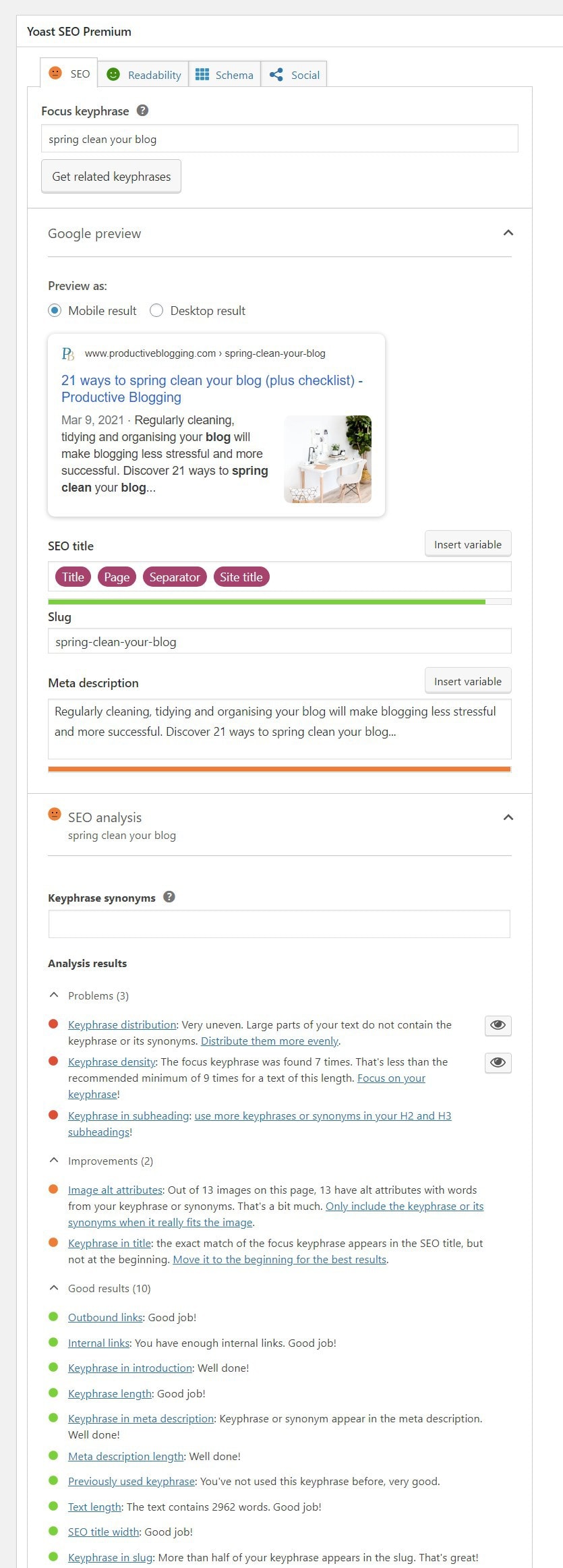 Yoast SEO Metabox SEO Analysis