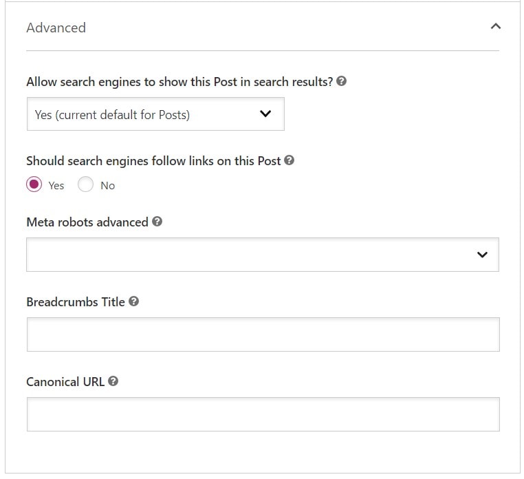 Yoast SEO Metabox Advanced Options