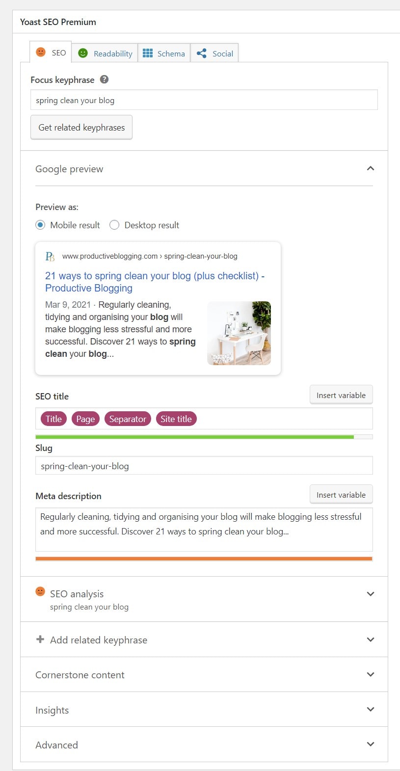 Yoast SEO meta box