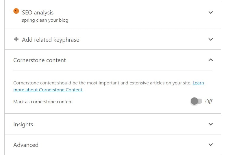 Cornerstone content toggle in Yoast SEO metabox