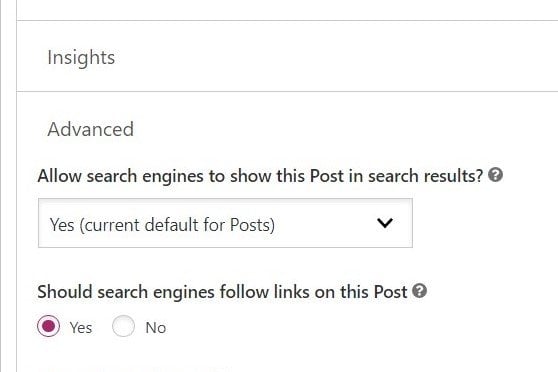 Allow search engines to show this Post in search results? Marked as YES