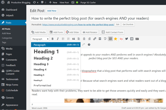 H tags in WordPress